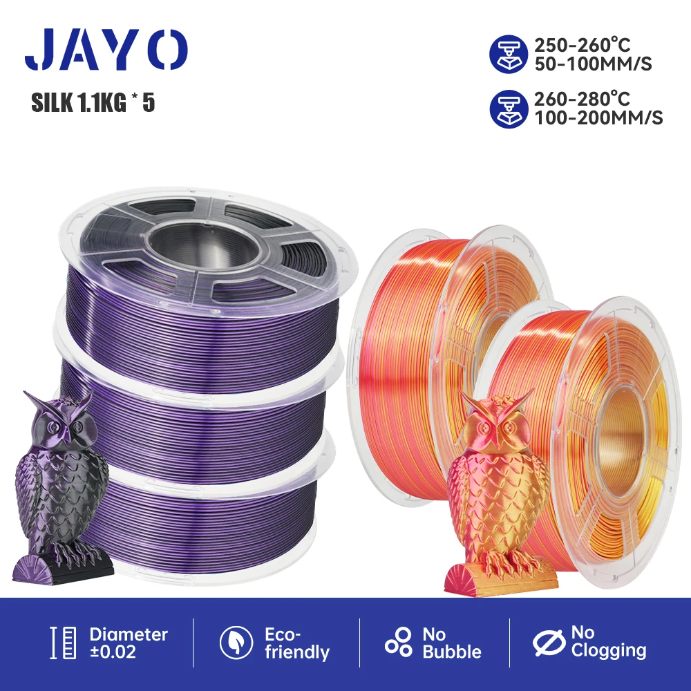 JAYO 3D Printer Filament 1.75mm ZIJDE/TPU ZIJDE/PLA PLUS ZIJDE 5 Rolls 2.5 KG/5.5 KG 100% Geen Bubble FDM 3D Printer Materialen DIY Gift - afbeelding 1