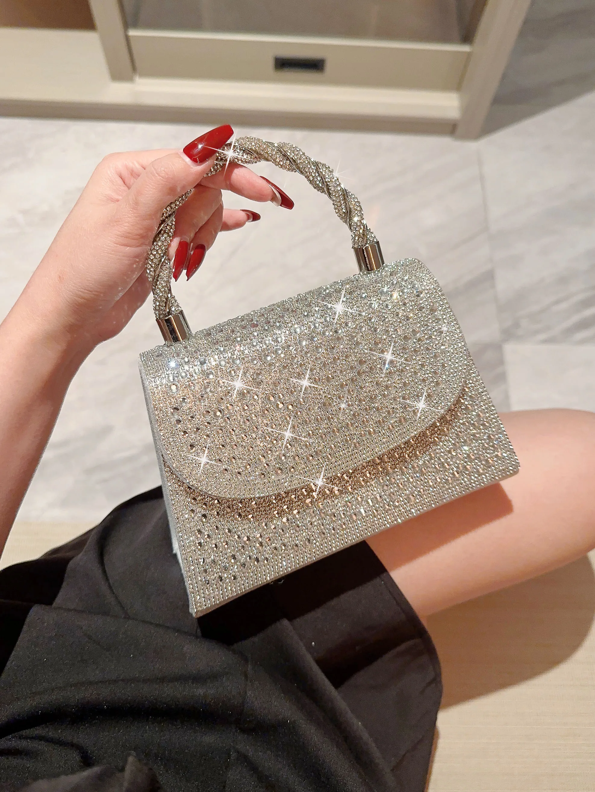 A Shiny Diamond Flap Evening Bag Handbag Romantic Wedding Bag Banquet Bag Evening Bag Party Bag Prom Bag Party Handbag Bridal Bag Chain Bag