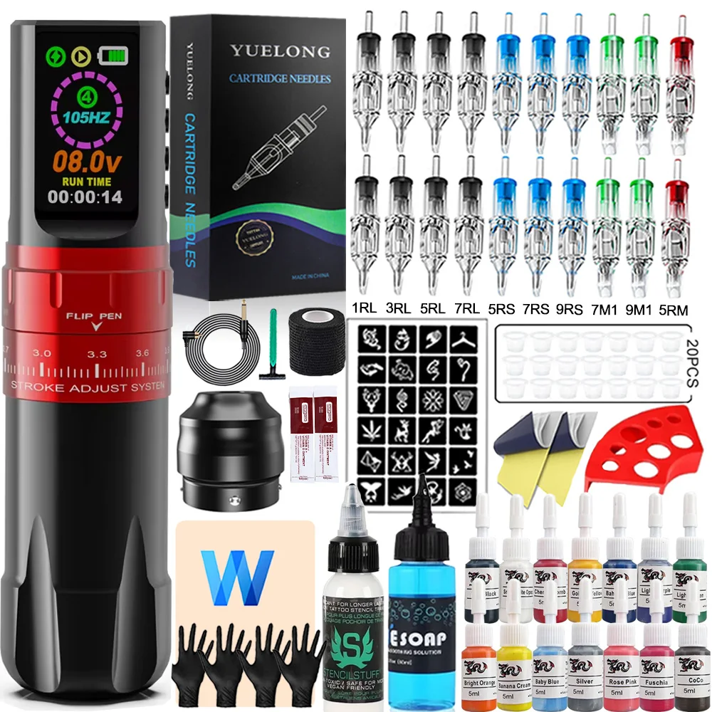 

Wireless Tattoo Pen Machine Kit Rotary Tattoo Gun Adjustable Stroke (2.4-4.2mm) Cartridge Needles Ink Set Cordless Tattoo Kit