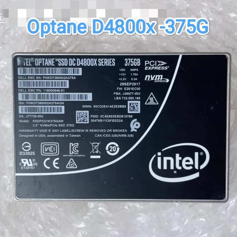 SSDPD21K375GAM For  Optane DC SSD D4800X 375GB 2.5in PCIex4 3D XPoint  U.2 NVMe Hard Drive 01CM518 02XP478 02YC460 02YC462