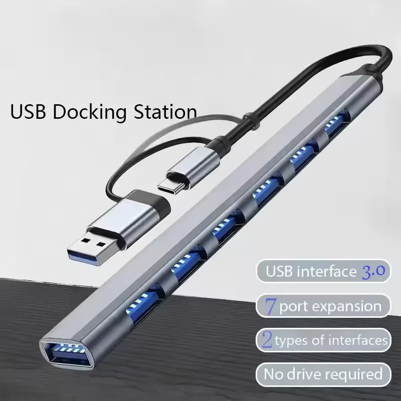 7 Ports USB 3.0 TypeC HUB Expander High Speed OTG Adapter Docking Station For PC Macbook Laptop Hard Drive Mouse Keyboard image 2