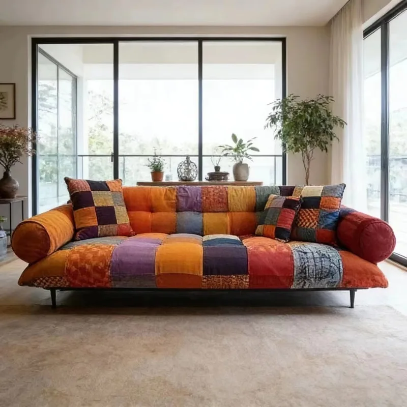 Handmade patchwork color upholstered sofa, suitable for hotels