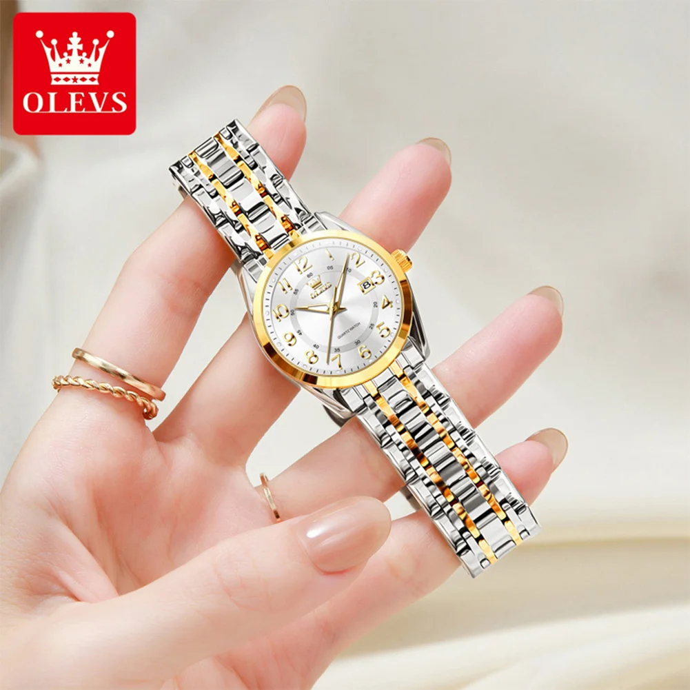 OLEVS Luxury Fashionable Ladies Quartz Watch Waterproof Wristwatch with Arabic Numerals Date Feature And Set Bracelet for Women