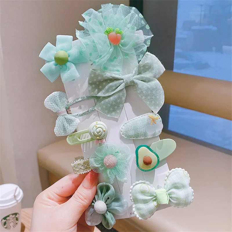 10Pcs/Set Baby Girl Broken Hair Accessories Cartoon Kids Cute Korean Style Young Children Bow Mesh Hairpin Princess Wholesale