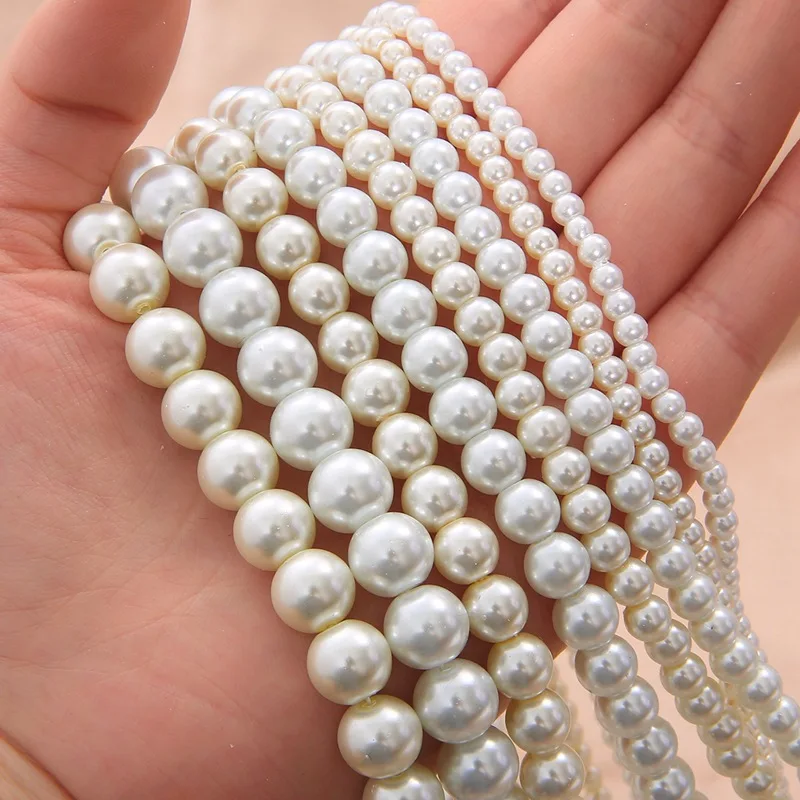 4/6/8/10mm Whtie Ivory Circular Glass Imitation Pearl Loose Bead Material Handmade DIY Beaded Necklace Jewelry Accessories