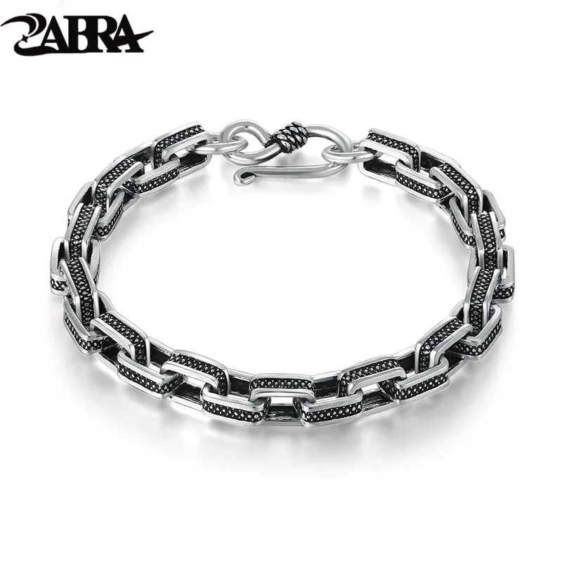 

ZABRA 925 Sterling Silver Vintage Man Bracelet Retro Black Color Square 16-22cm Steampunk Biker Male Bracelets Women Jewelry