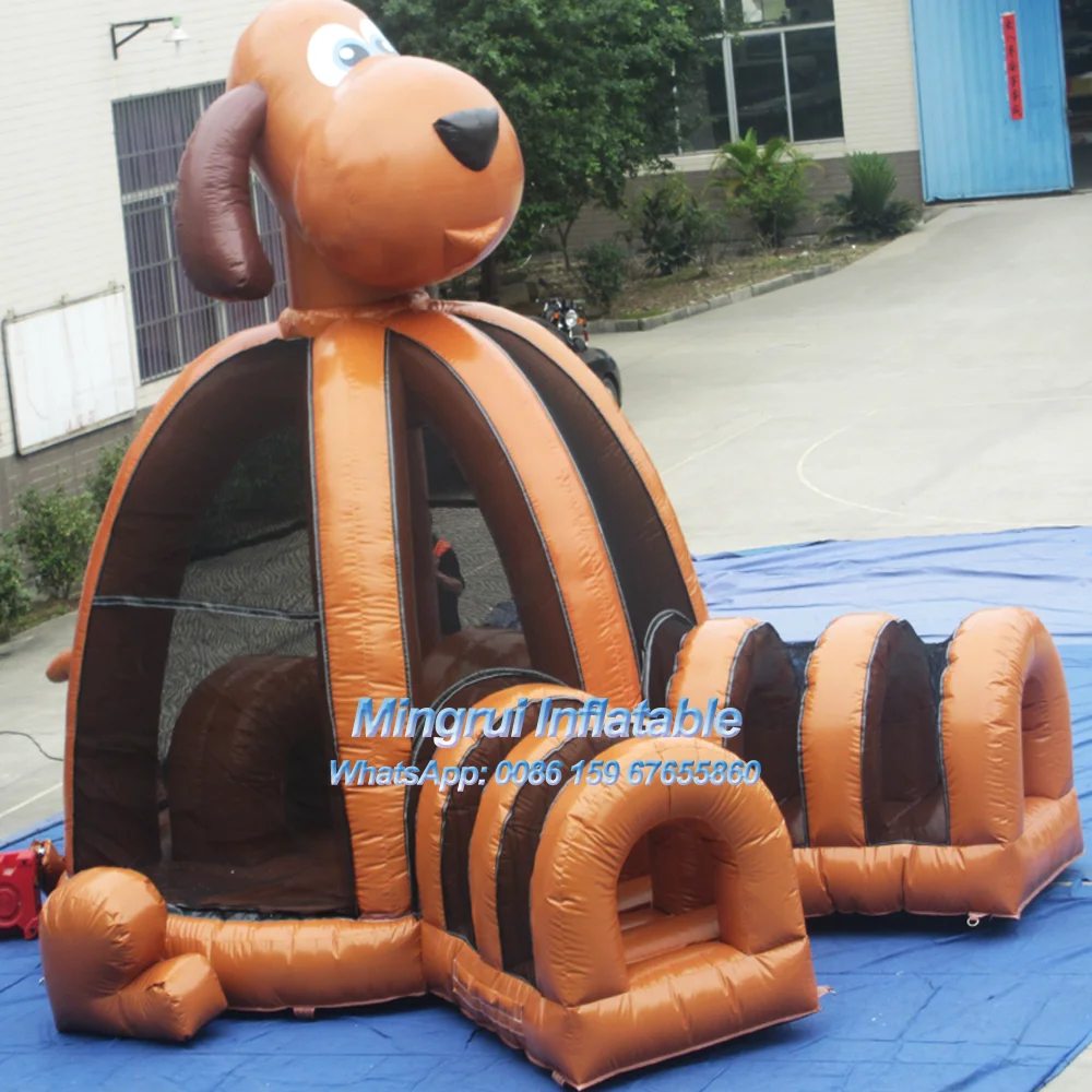 Cute Inflatable Dog Pug Bouncer House for Kids, Brown Dog House