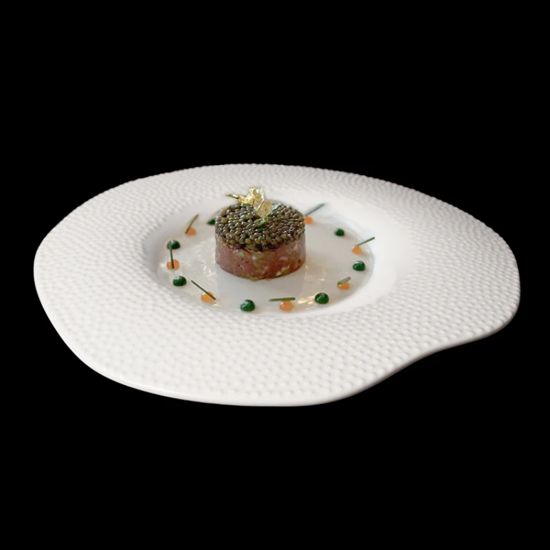 Western Restaurant High-grade Pure White Beaded Special-shaped Dish Artistic Conception Salad Plate Irregular Ceramic Tableware
