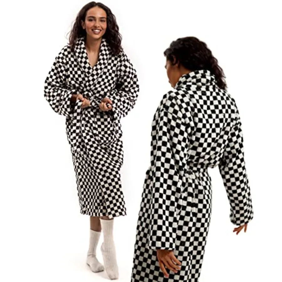 

SMPL objects Terrycloth Bathrobe for Women - Terry Robes for Women and Men - Christmas - 100 Cotton Checkered Bathrobe