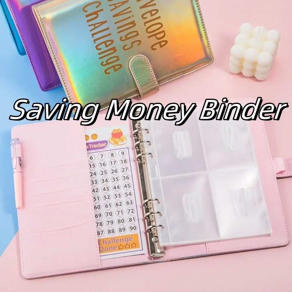 PU Leather Saving Money Binder Dazzling Colors Loose-Leaf Binder 100Envelopes Challenge Notebook Durable Budget Planner