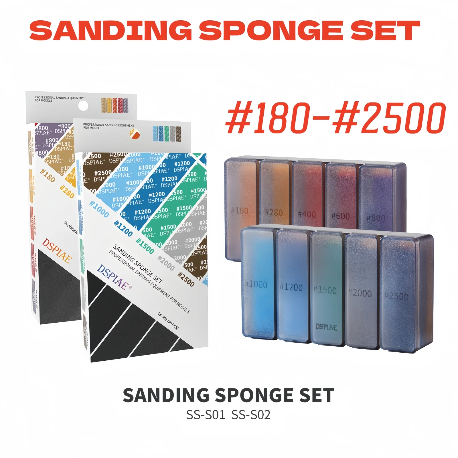 DSPIAE #180~#2500 Sanding Sponge Set Professional Sanding Equipment For Modeler Gundam Hobby DIY Sandpaper Sanding and Polishing