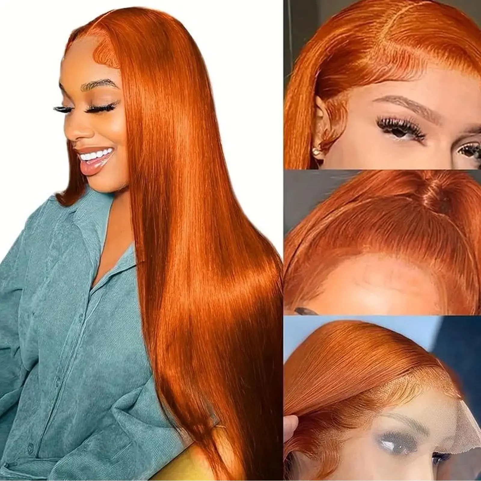 Peluca de cabello humano con encaje Frontal 13x6, liso, hueso naranja jengibre, pelucas de cabello humano 100%, peluca Frontal de encaje de colores 350 de 30 pulgadas