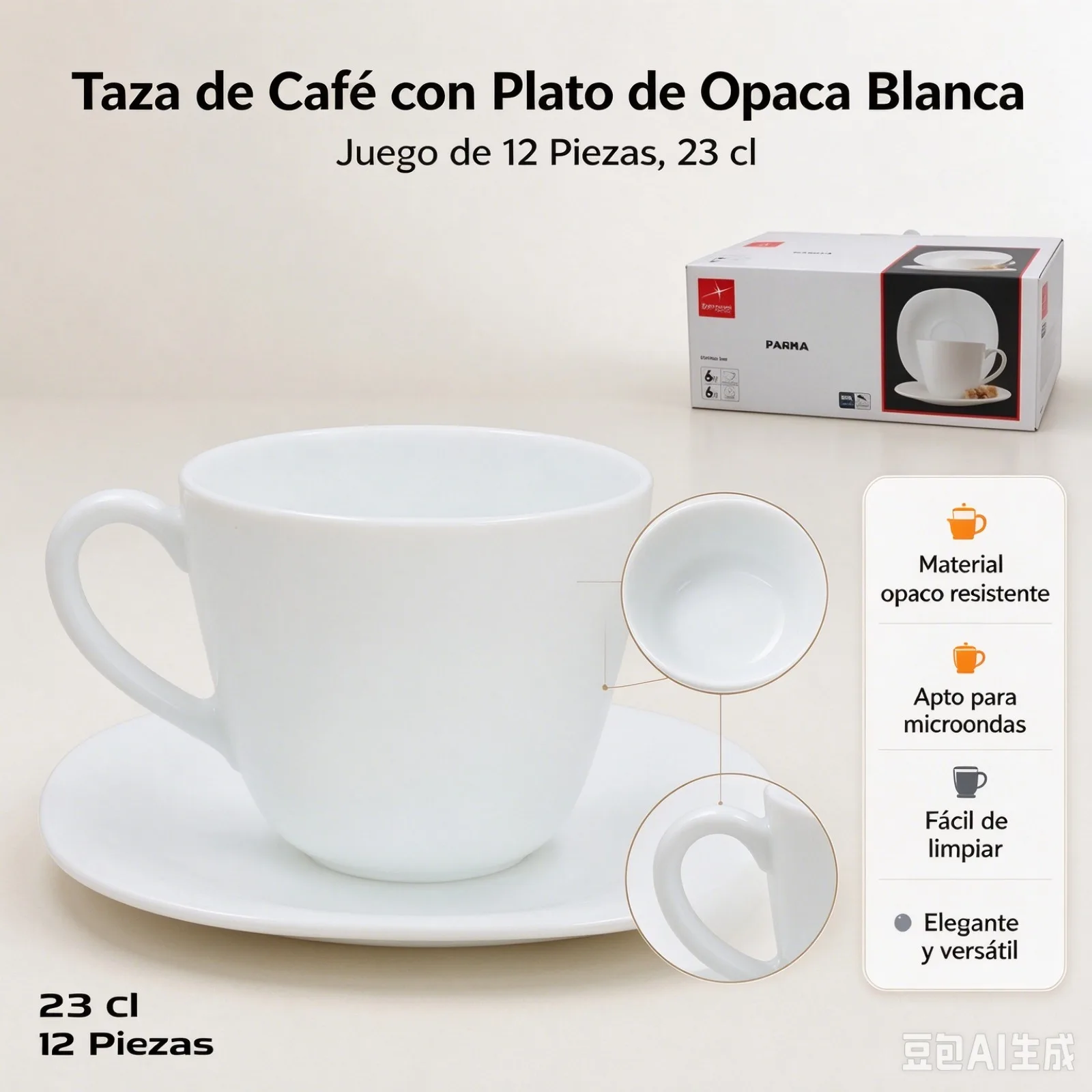 Ensemble de tasses à café et à thé en porcelaine blanche, 12 pièces avec soucoupes, capacité de 23 cl, design minimaliste et durable pour la maison et les restaurants.