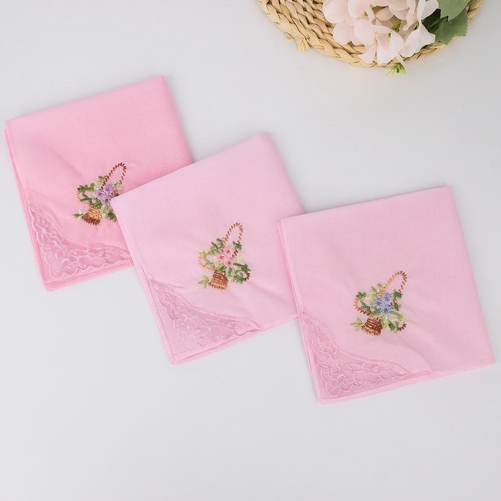 

Luxury Cotton Square Handkerchief Reusable Soft Embroidered Floral Cloth Lace Flower Hanky For Women