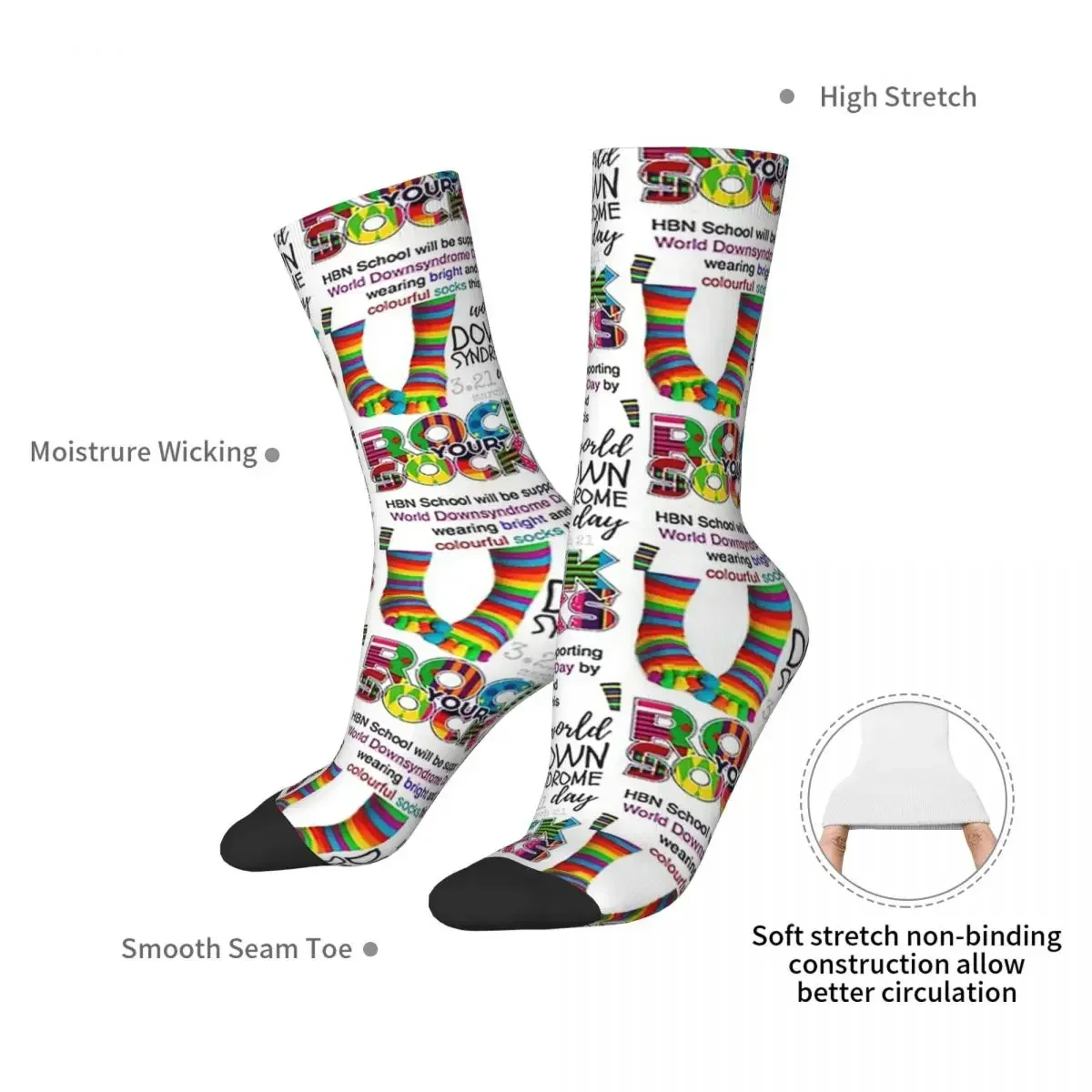 21 March World Down Syndrome Day Socks Harajuku High Quality Stockings All Season Long Socks for Unisex Birthday Present