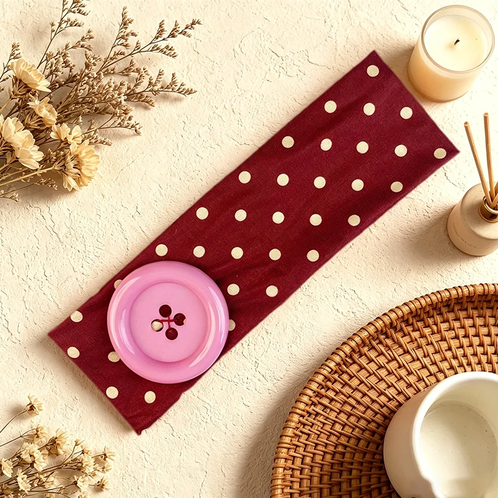 Mehrfarbiges Y2K Breites Kopfband mit Polka Dots, Elastisches Haarband mit Großen Kontrastfarben-Knöpfen, Weiches Haaraccessoire für Make-up, Alltag und Partys – Detail 3