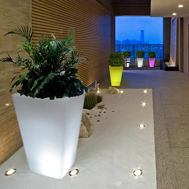 Direct Charging Luminous Square Floor Flowerpot 30*40*55cm Home Garden Supplies Pots Planters PE Plastic Waterproof Decor Light