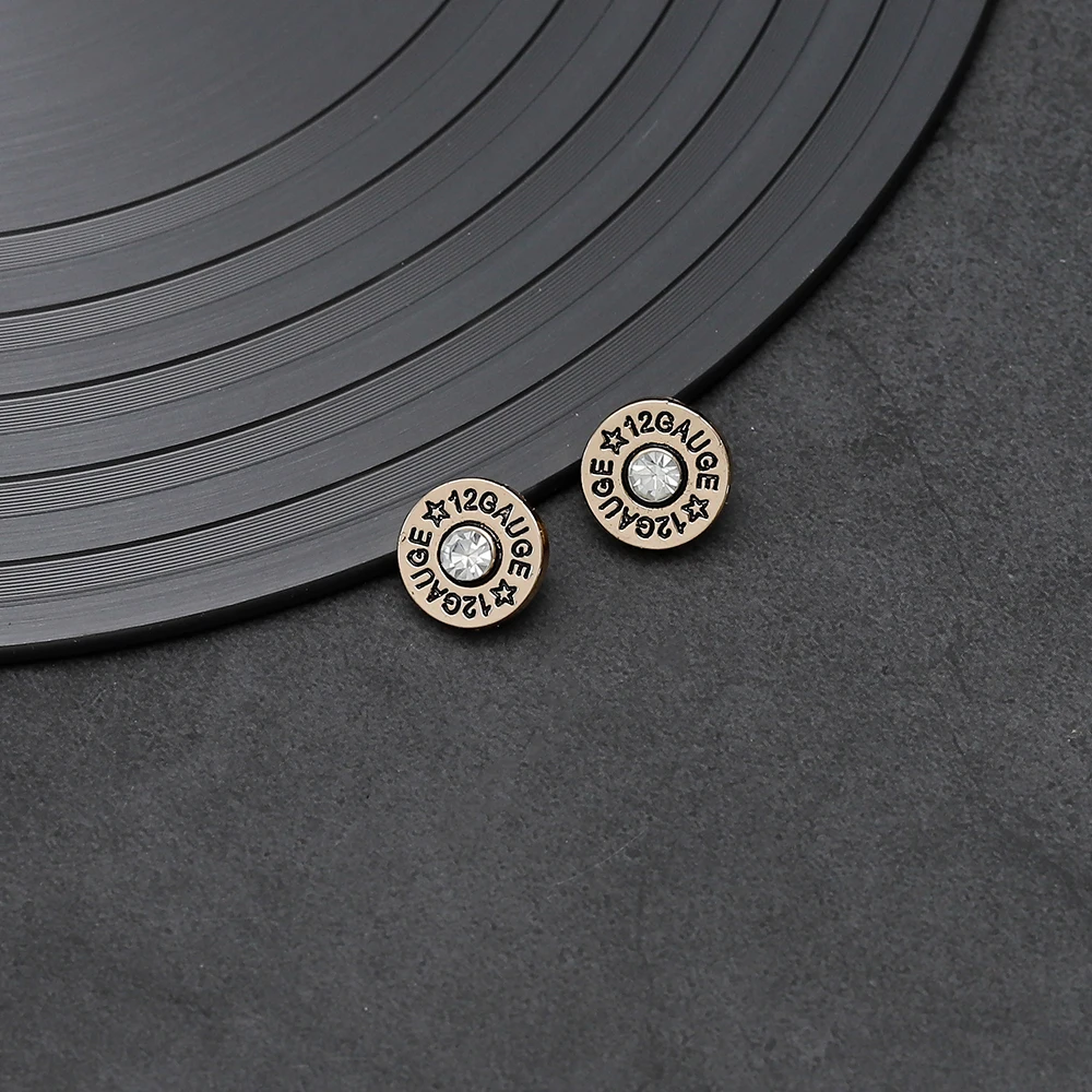 New French retro men\'s and women\'s hip-hop dual color button earrings, ancient gold and silver earrings, high-end ear accessorie