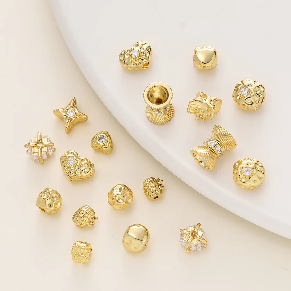 

2/5Pcs/Lot Various Shape 14/18K Gold Color Plated Copper Spacer Beads For DIY Handmade Bracelet Jewelry Making Accessories