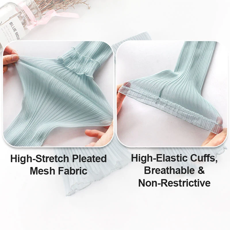 Accordion Pleats Sun Women Arm Sleeves Driving UV Protection Breathable Outdoor Ruffle Trim Fairy Style Versatile Sheer Sleeves