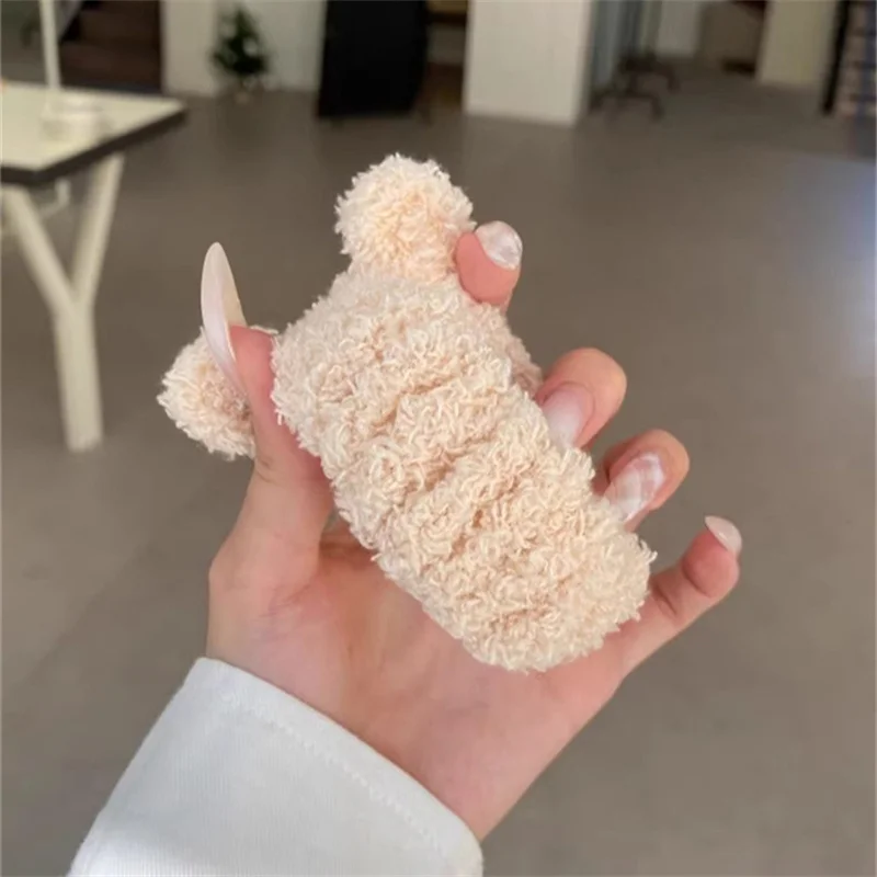 Bracelet élastique en peluche mignonne coréenne pour Apple Watch, bracelet de cheveux et étui ours pour Apple Watch 10 Ultra, 9, 8, 7, SE, 42mm, 46mm, 49mm, 45mm, 40mm, 41mm