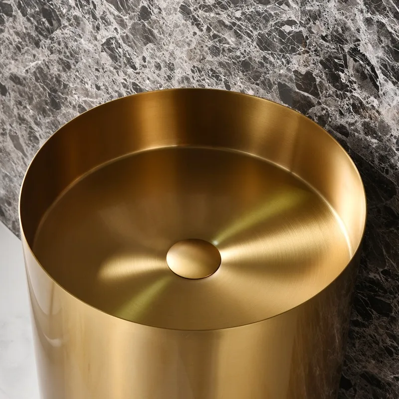 Stainless Steel Column Basin, Bathroom Integrated Basin, Hotel Floor-to-ceiling Column Basin With Trash Can Position Wholesale