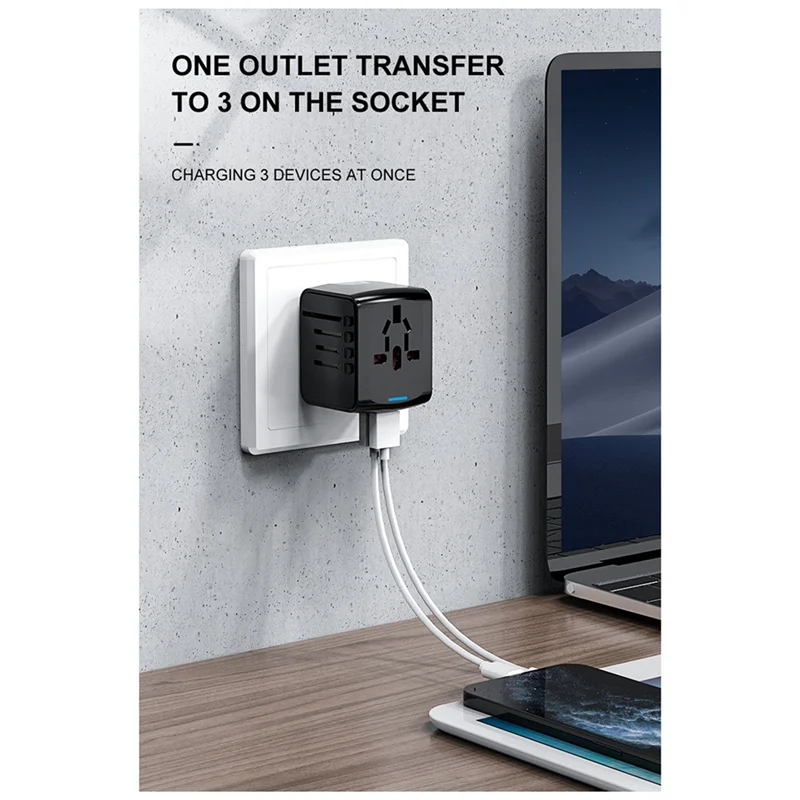 EDT-Universal الكل في واحد شاحن الهاتف محول قابس طاقة السفر مع منافذ شحن USB مزدوجة للولايات المتحدة الأمريكية والاتحاد الأوروبي والمملكة المتحدة والاتحاد الأفريقي