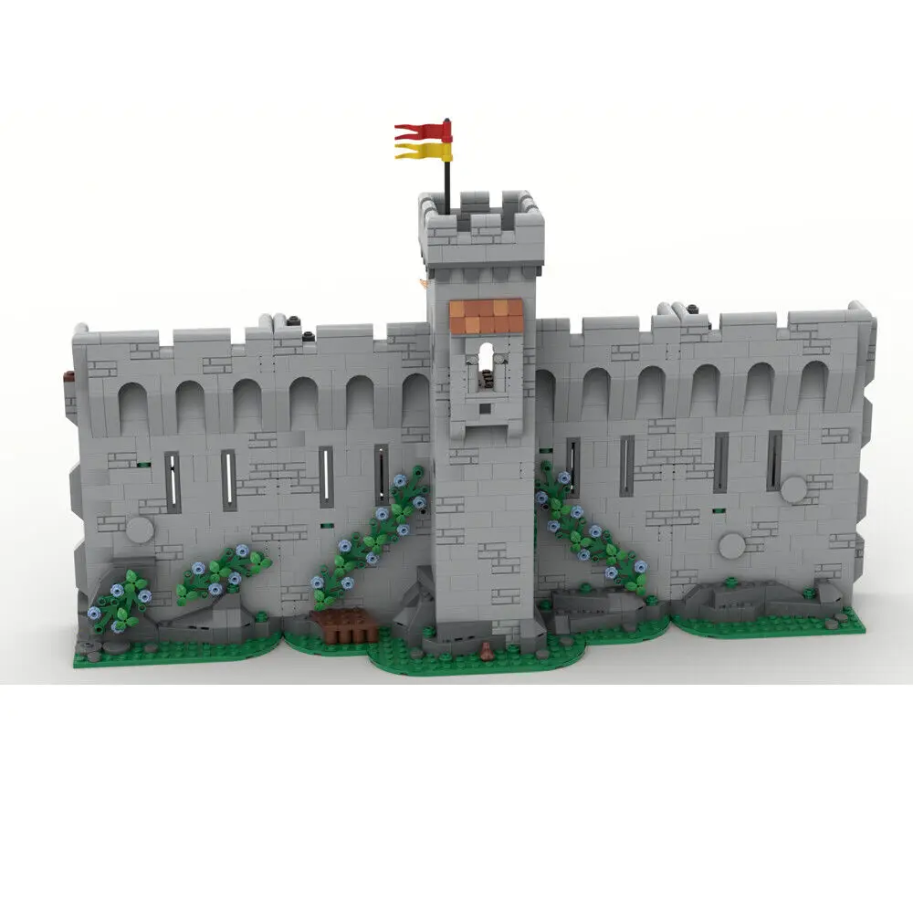 Torre de defensa de castillo Medieval, extensión de pared de Castillo, 1492 piezas, MOC