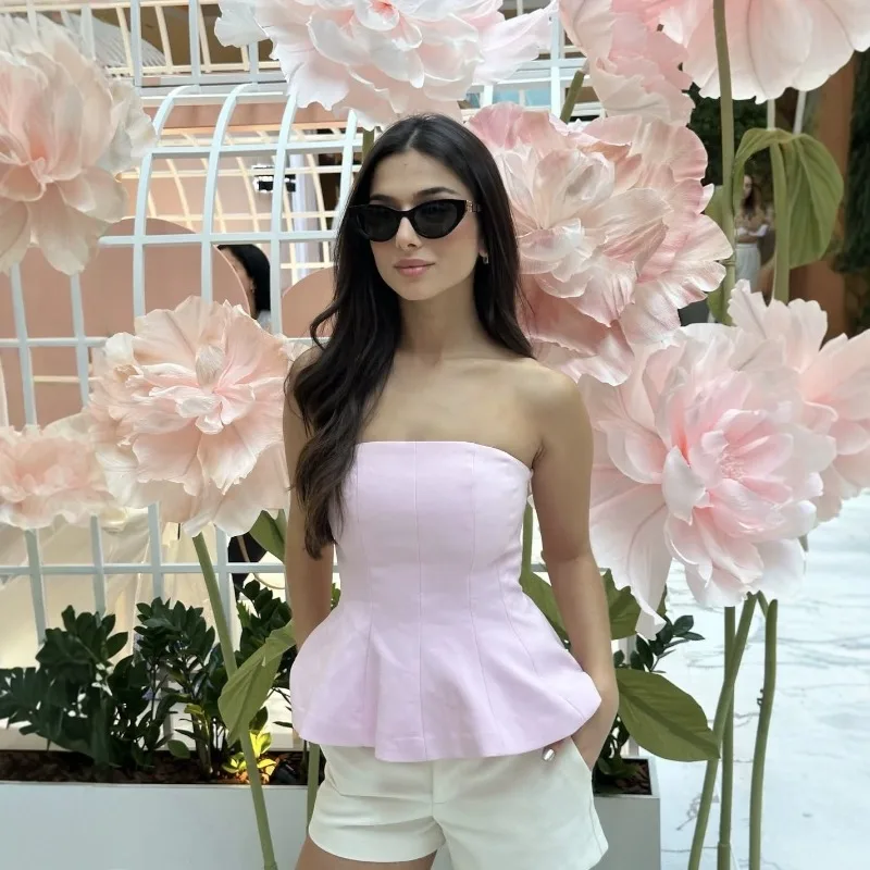 Women 2026 Summer New Hot Selling Solid Color Peplum Strapless Top Versatile Trendy Chic Elegant Casual Daily Bestseller Party