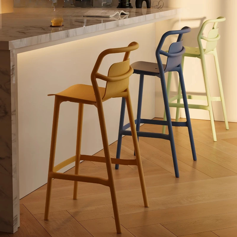 Designer Style Bar Stools Thickened Plastic Counter Height Chairs Dopamine Stackable Stools for Kitchen Island Reception Seating