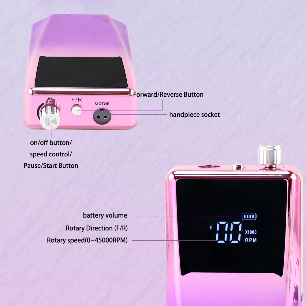 Professional High-Power  85w 45000rpm Brushless Motor Nail Drill E-File Machine Manicure with Clock Nail Supply