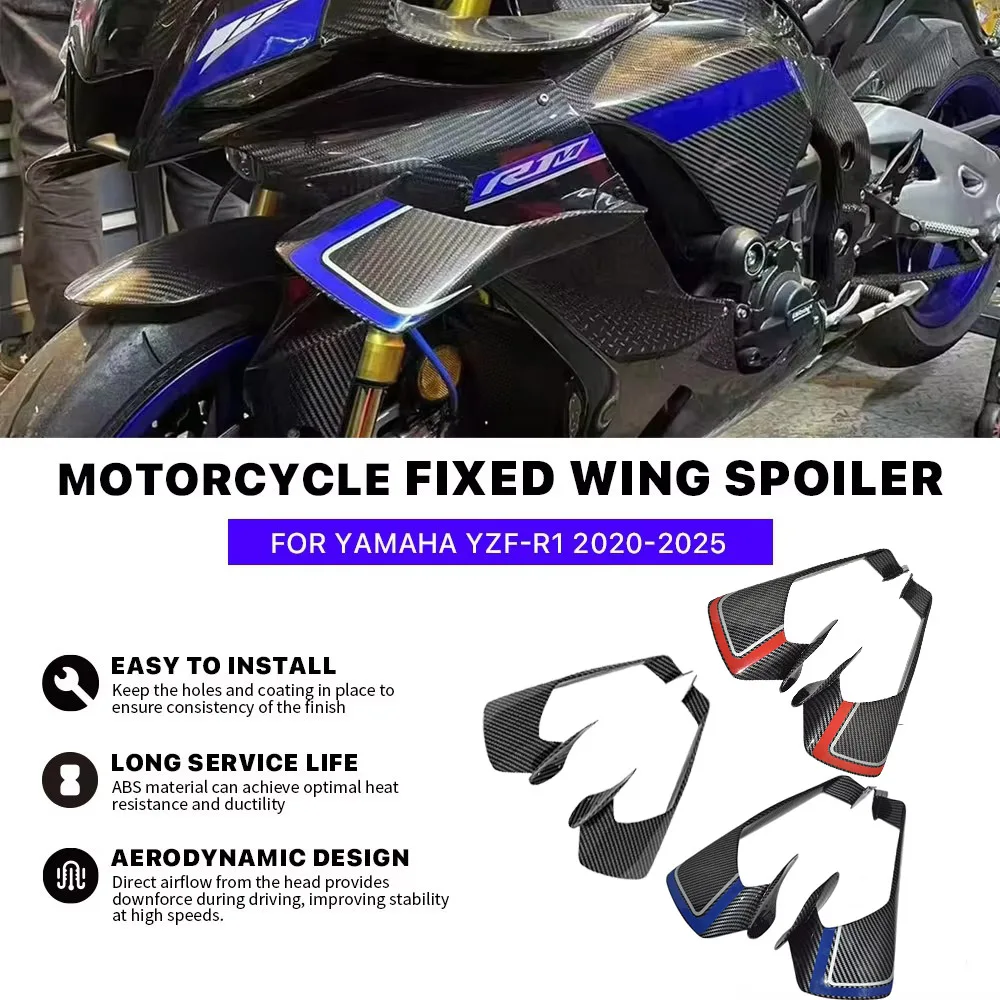 Motorrad-Verkleidung Fester Flügel für Yamaha YZF R1 R1M 2020-2025 Spoiler Winglet Motorrad-Zubehör Blauer Carbon-Look 5 Farben