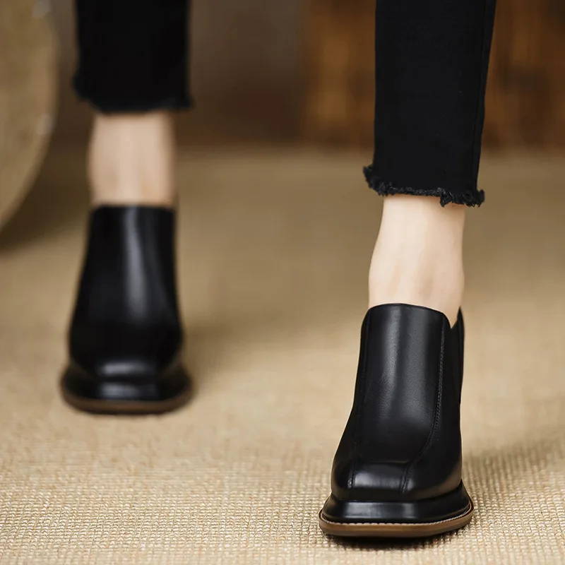 

Women's Black/Brown Pu Leather Square Toe Block Heel Pumps for Daily Office Evening Party Q-074