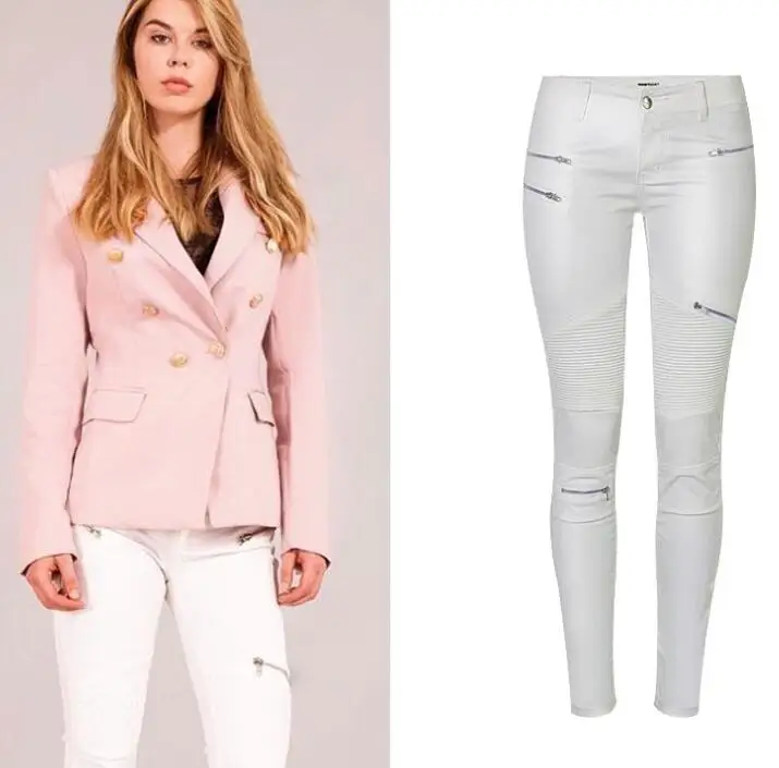 Pantalon en similicuir pour femme, pantalon crayon skinny à double fermeture éclair élastique, styles multiples, FJM Moto Bar