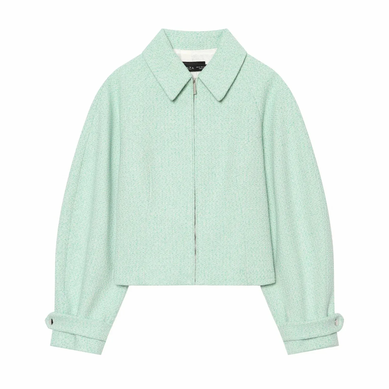 Damen Vintage Blaue Einreihige Jacken Damen 2026 Herbst Neue Schicke Lässige Faltenärmel Stehkragen Mäntel High-Street Damen Oberteil – Detail 2