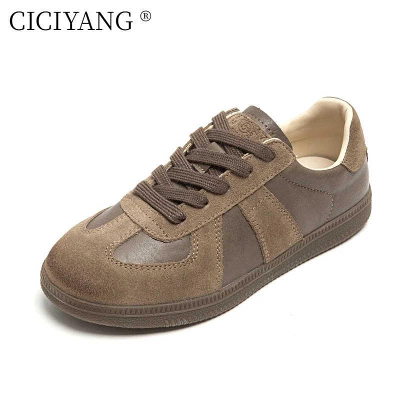 

CICIYANG Flats German Training Shoes for Women 2025 Spring New Student Retro Forrest Gump Shoes Female Sneakers Genuine Leather