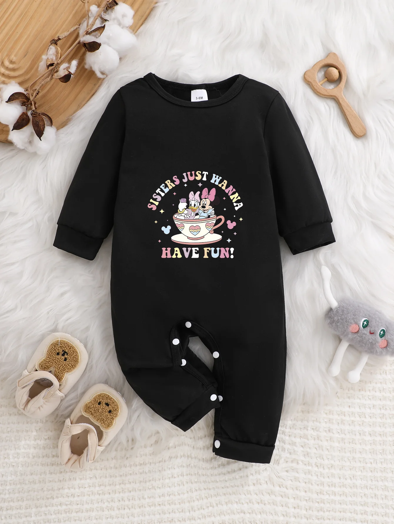 

【Officially Licensed】 Disney Minnie & Daisy Baby Long-Sleeve Romper | Tea Party Print
