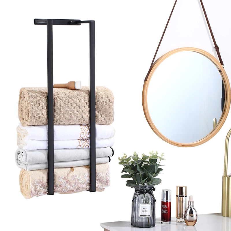 Wall Mounted Stainless Steel Towel Rack Self Adhesive Black Bathroom Rack with Towel Rack