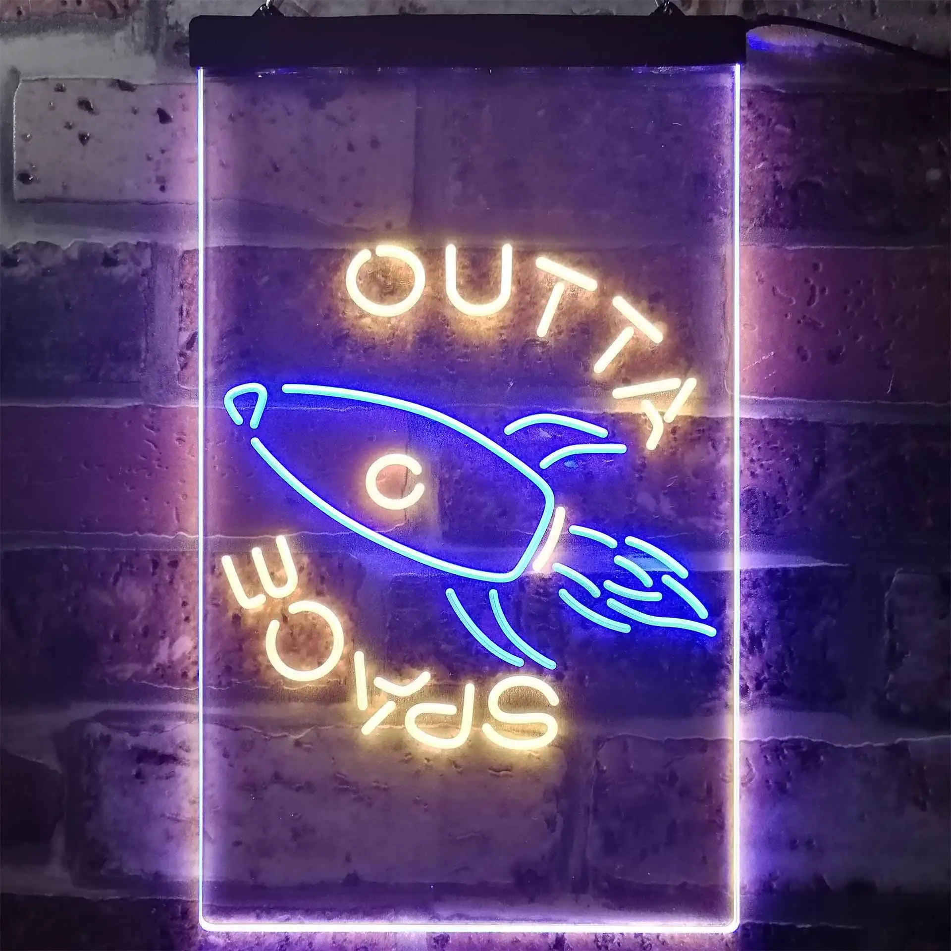 Rocket Shuttle Ship in Outta Space Dual Color Led Neon Sign st6-i3251