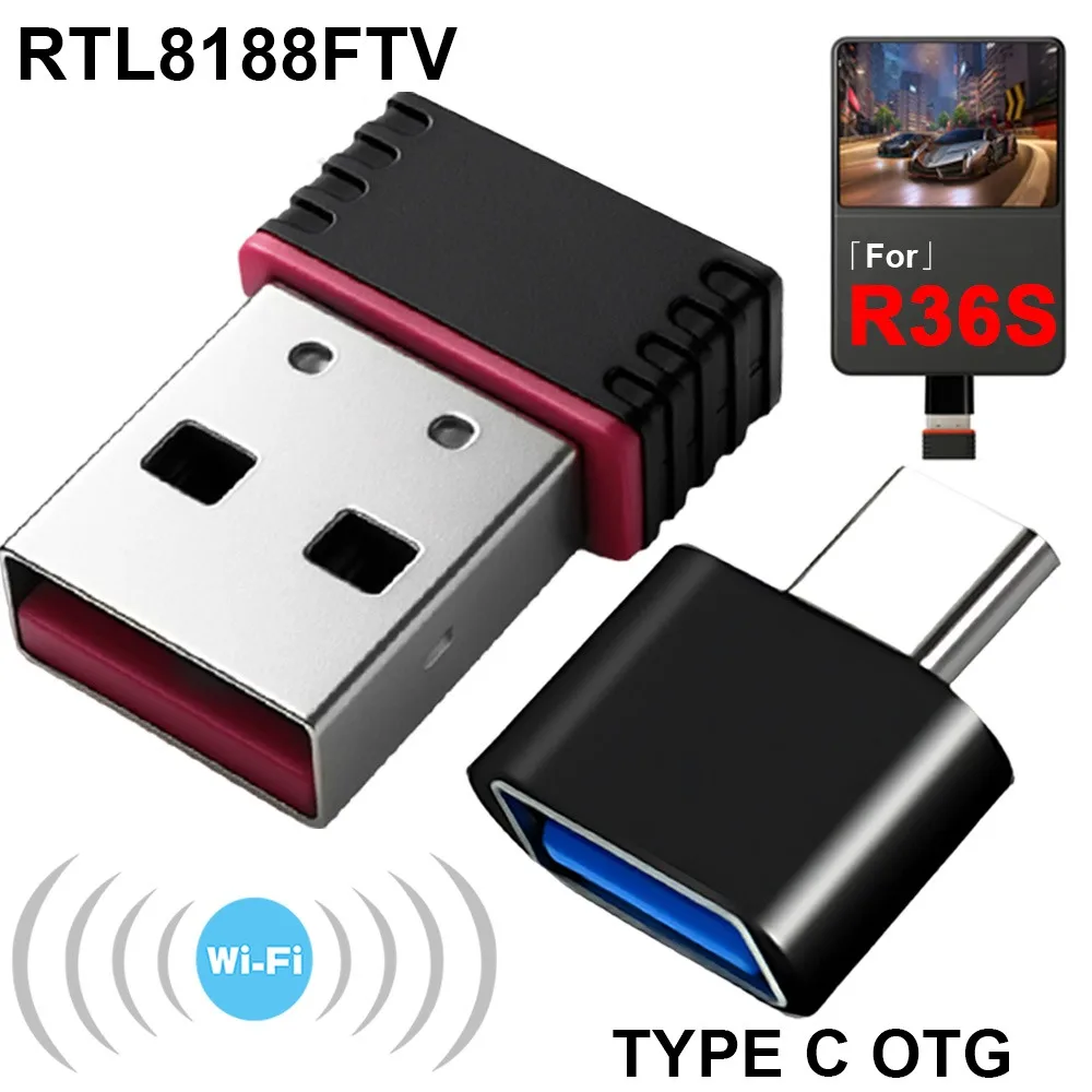 For R36S Game Console WiFi Network RTL8188FTV USB Dongles Type C OTG USB Adaptor For R36S/R36H Game Accessories Mini WiFi Dongle