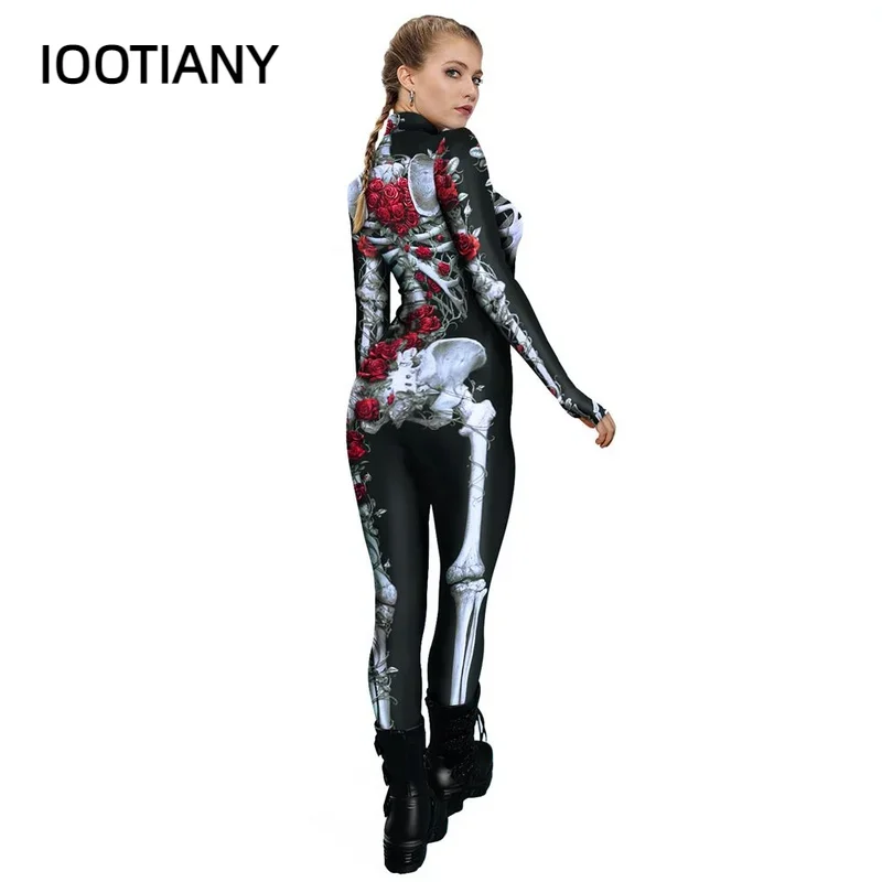 تأثيري هالوين روز فراشة الجمجمة ثلاثية الأبعاد طباعة تأثيري حلي مثير بذلة الهيكل العظمي ارتداءها الكبار كرنفال حفلة monos muje