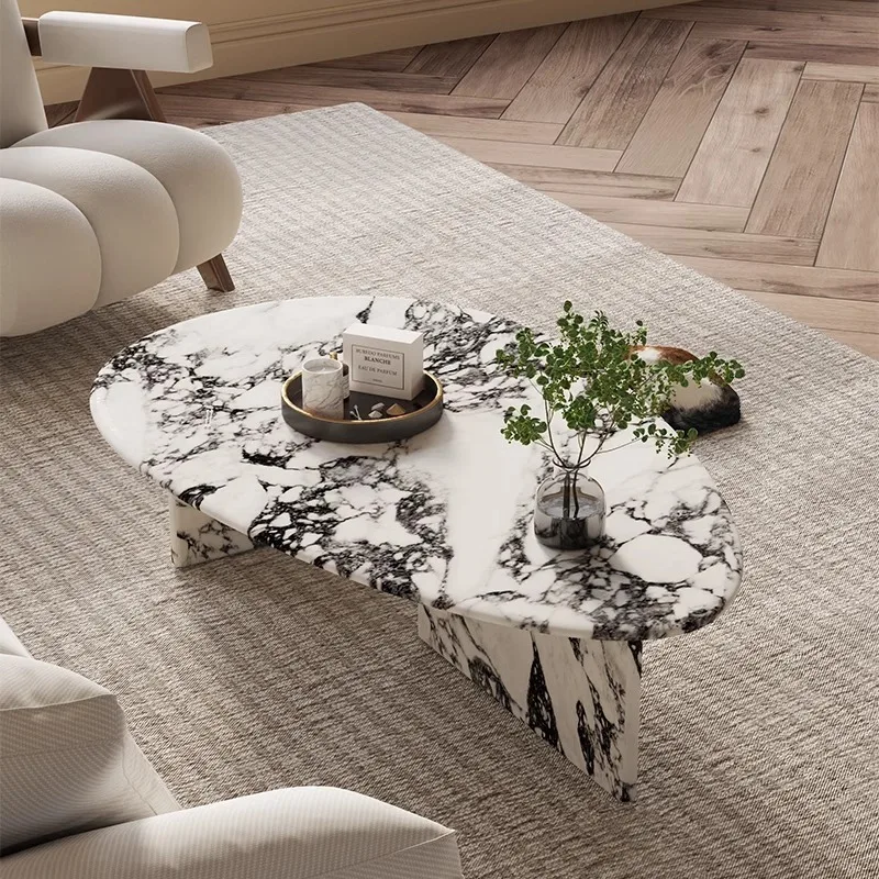 Coffee table living room household small apartment cream style retro Bulgari marble special-shaped simple modern creative French