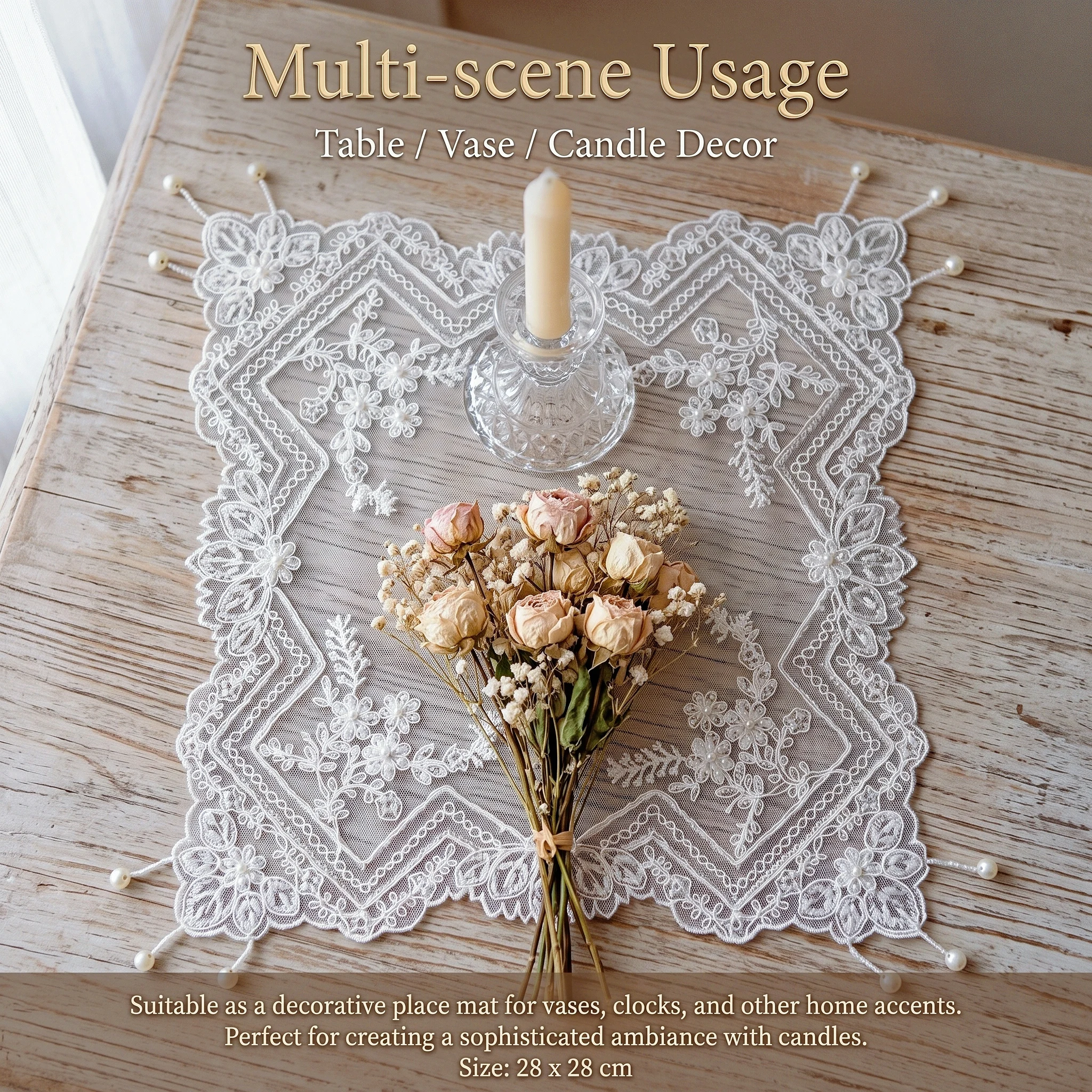 4pcs Table Decoration Small Mat Lace Placemats Set Wedding Meal Mat Table Decoration Cloth Shooting Background Cloth