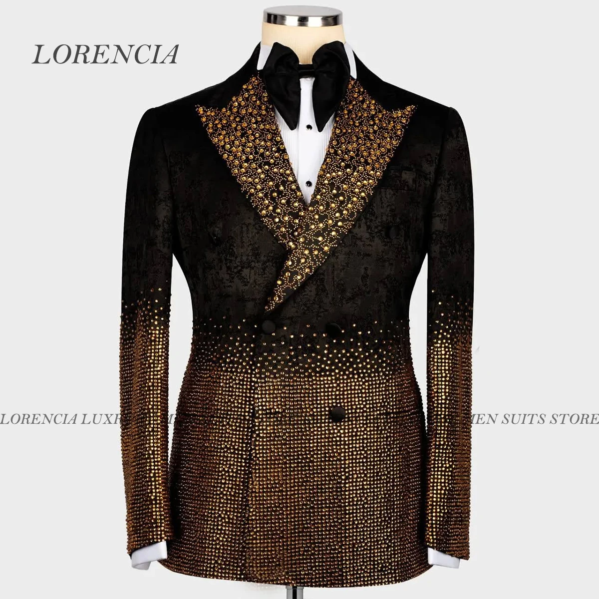 

Luxury Customized Diamond 2 Piece Sets Men Suits Double Breasted Sequins Crystal Groom Tuxedos Ropa Hombre Wedding Prom Blazers
