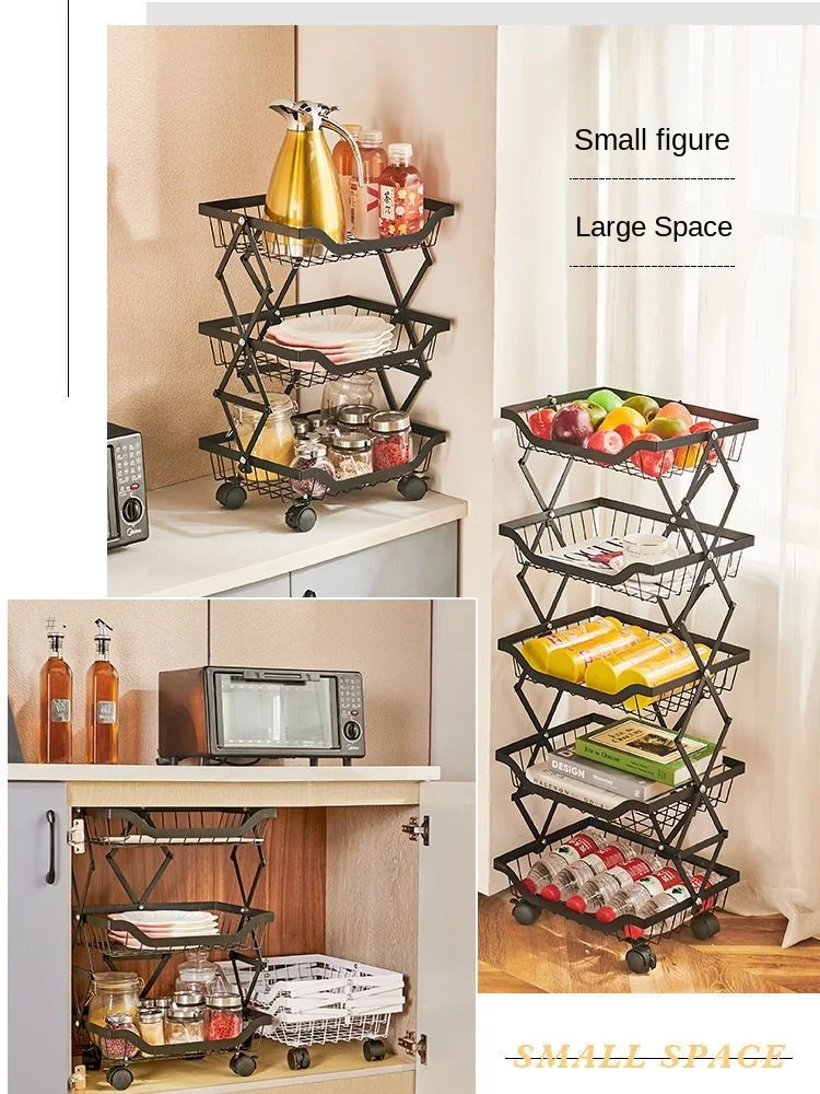 

Installation free kitchen folding fruit and vegetable storage rack telescopic storage rack snack storage basket