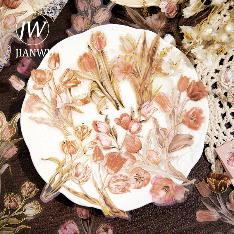 JIANWU 20 Sheets Speak To Flower Series Vintage Plant Bronzing Decor Material PET Sticker Creative DIY Journal Stationery