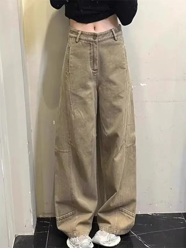 

American Style Retro Wide Leg High Waist Straight Cut Jeans Women's Spring Autumn Loose Fit Slimming Long Trousers Trendy