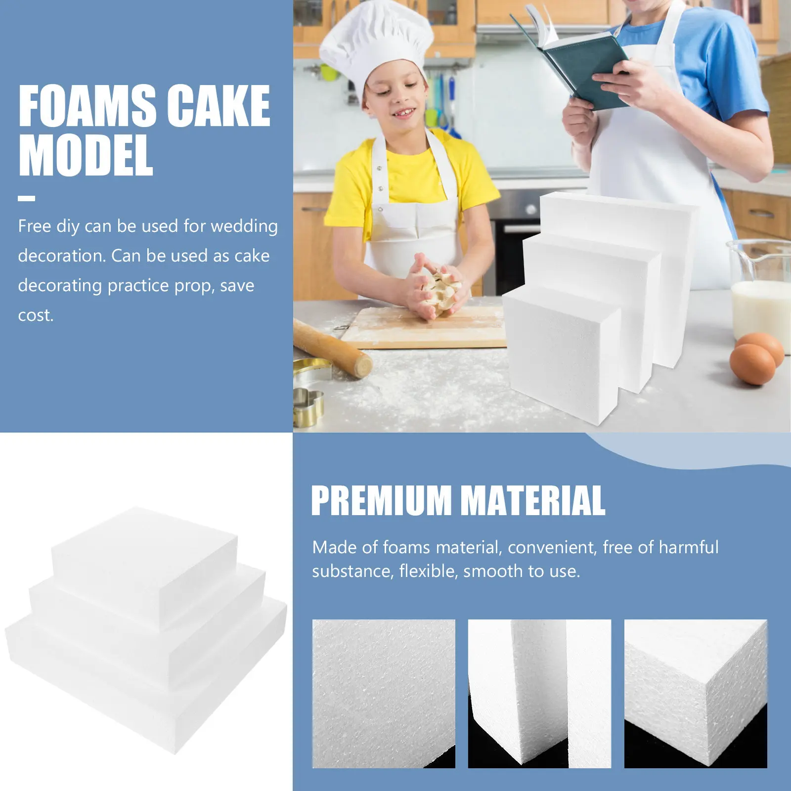 3Pcs Lightweight Foam Cake Dummies Baking Practice Tools Reusable Fake Cake Models for DIY Wedding Decoration Crafts Party