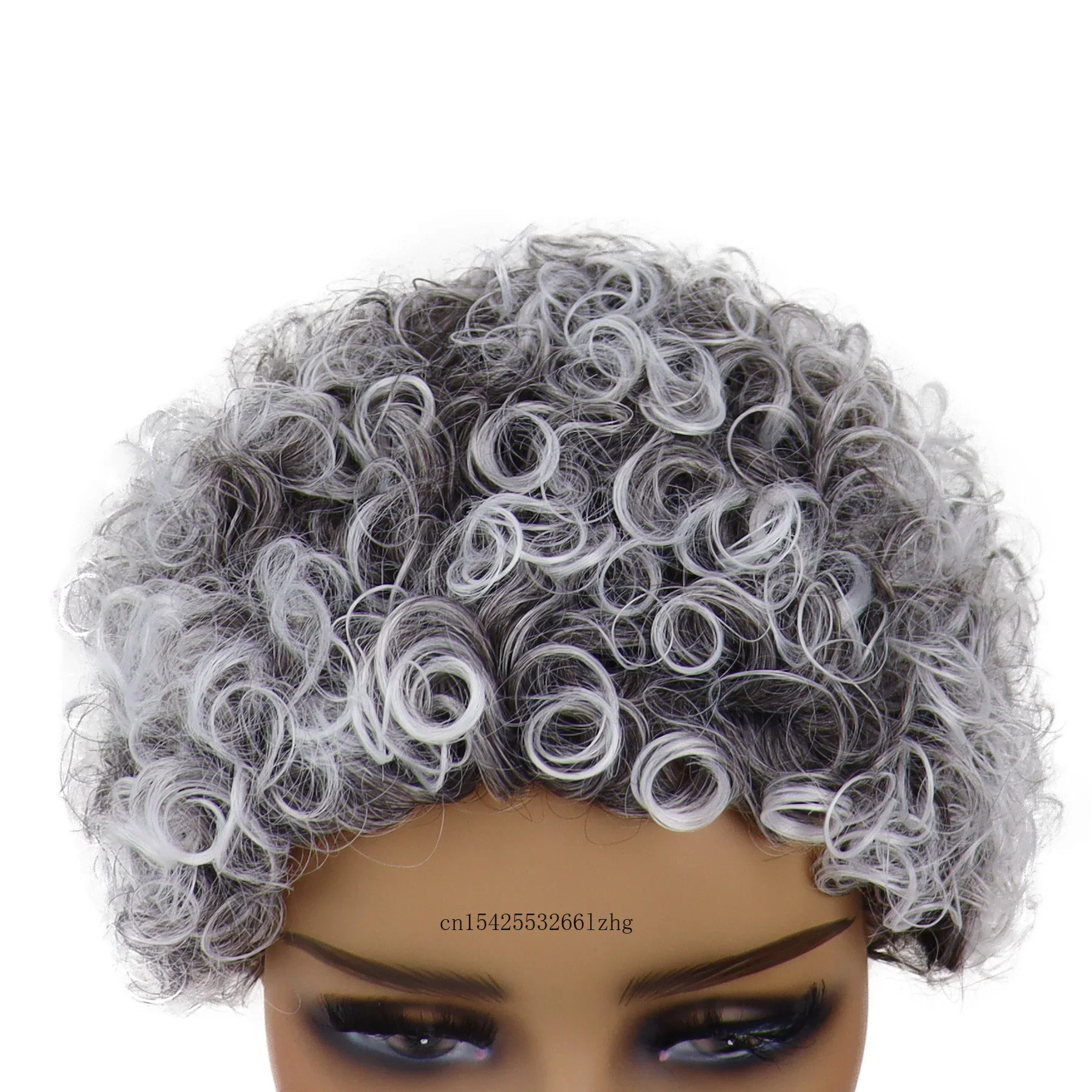 GNIMEGIL Synthetic Women\'s Afro Wigs Mix Grey Hair Short Curly Wig Heat Resistant Natural Elastic Daily Female Cosplay Party Use