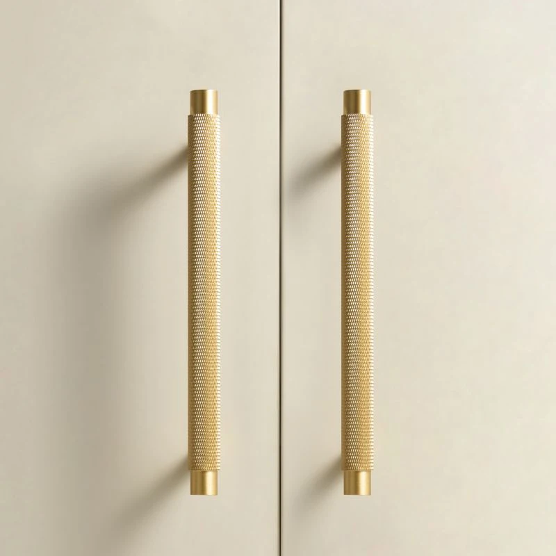 Solid Brass Furniture Handles Modern Knurled Patter Antique Matt Brass Black Color Cabinet Knobs T-Bar Pull Handle